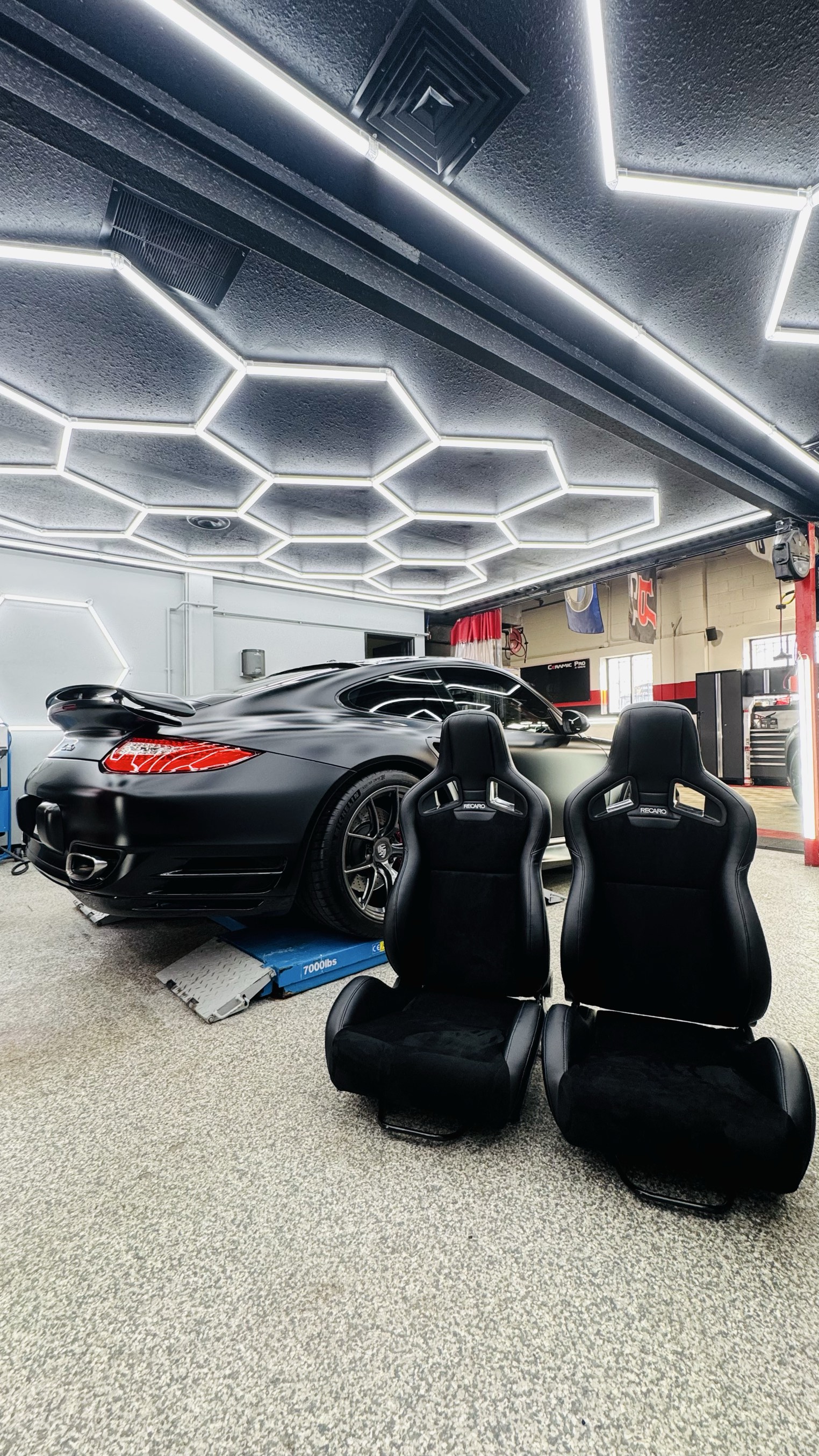 Black Porsche 911 Turbo with Recaro seats